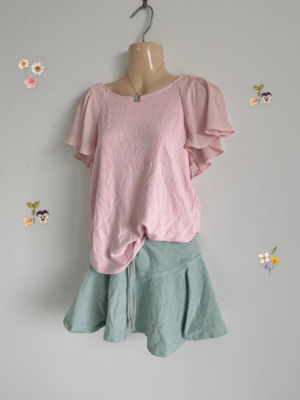 RW&CO flowy Pink Flutter Sleeve shirt Top fairy small